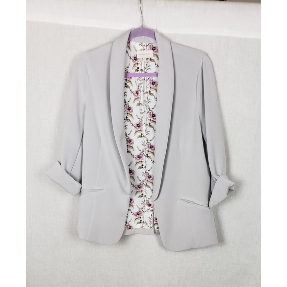 Skies Are Blue Jackets & Blazers - Skies Are Blue Floral Lined Blazer L Jacket Pale Gray Open Front Casual Spring